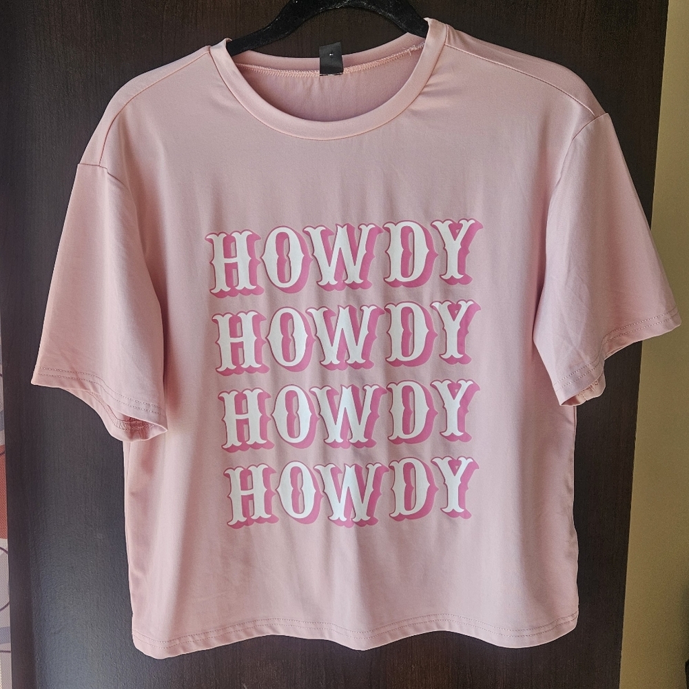 SHEIN Light Pink 'Howdy' Graphic Tee